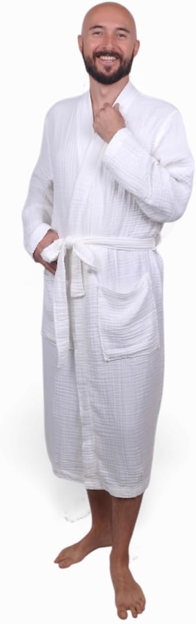 Muslin Bathrobe - Cotton Gauze Robe for Women and Men - Lightweight Breathable Summer Kimono - Boho Spa/Maternity Robe