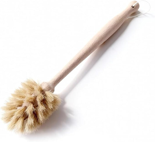 Wooden Dish Brush - Round Kitchen Scrub Brush for Pots, Pans & Cast Iron Skillets - Heavy Duty Vegetable Scrubber & Sink Cleaner (Natural Beech)