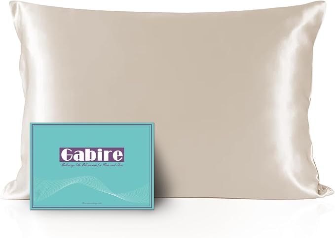 Gabire Mulberry Silk Queen Size Pillow Cases for Hair and Skin, Ultra Smooth Cooling Acne Pillow Case with Hidden Zipper Both Sides Real Silk Pillow Cases Queen (20"×30"), Beige