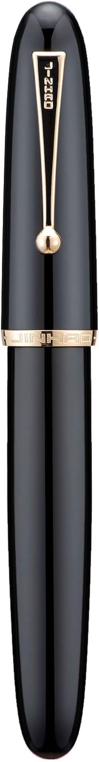 Jinhao 9019 DaDao Series Fountain Pen, Size 8 Fine Nib with Large Ink Converter, Piano Black Acrylic Design Smooth Writing Pen (Gold Trim)
