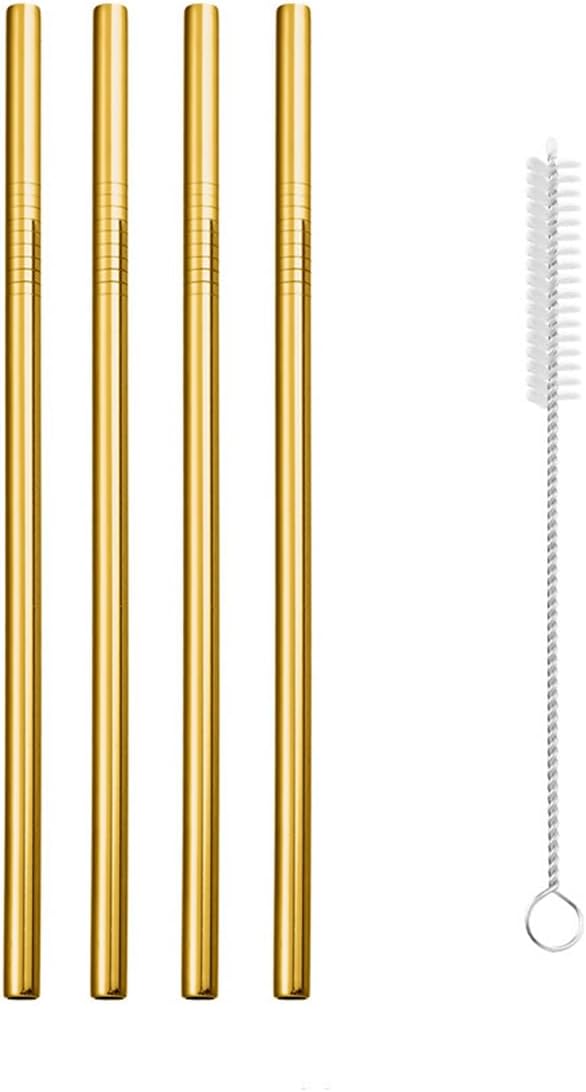 Reusable Metal Straws,10.5" Stainless Steel Straws,Easy to Use(4 PCS,Golden)