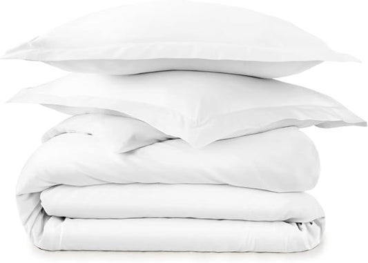 100% Organic Cotton Duvet Cover Queen Size - Naturally Soft Lightweight & Cooling Duvet Cover Set with Decorative Shams - Premium GOTS Certified 300 Thread Count Sateen Weave (White, Queen)