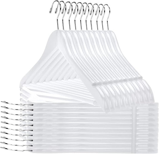Quality Wooden Hangers - Slightly Curved Hanger 90 Pack Sets - Solid Wood Coat Hangers with Stylish Chrome Hooks - Heavy-Duty Clothes, Jacket, Shirt, Pants, Suit Hangers (White, 90)