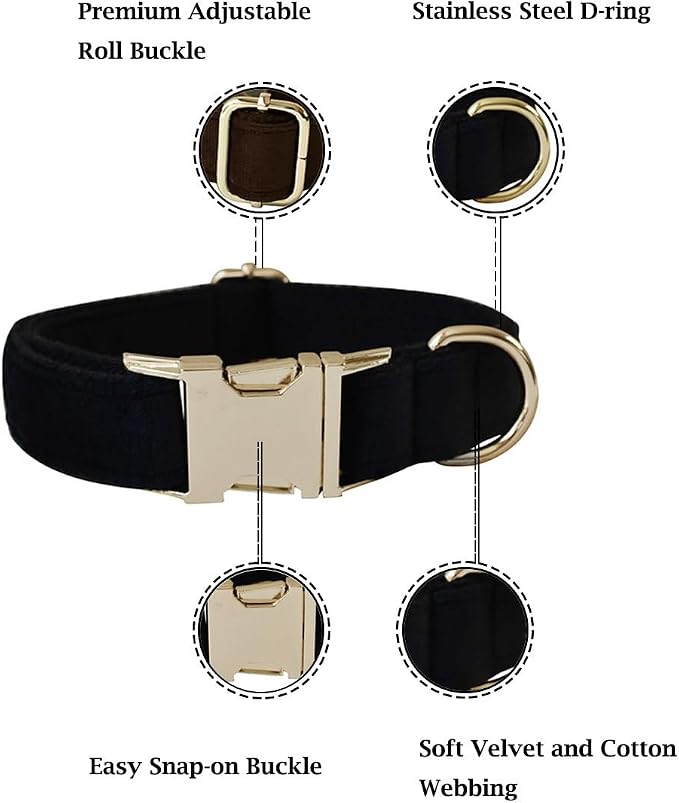 Velvet Dog Collar and Leash Set with Quick Release Metal Buckle | Bright & Stylish Leash and Collar Set, Soft Heavy Duty Pet Collars Adjustable for Samll Medium Large Dogs or Cats