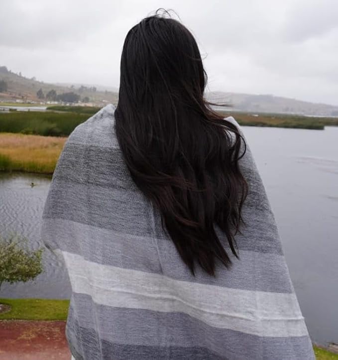 Alpaca Wool Throw Blanket, Grey Striped, 65 x 48 | Cozy, Ultra-Soft, Naturally Warm, Lightweight & Breathable, Non-Itchy