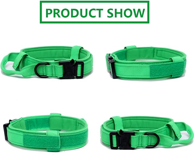 Tactical Dog Collar - Military Dog Collar - Adjustable Nylon - Heavy Duty Metal Buckle with Handle - Bright Green, Medium