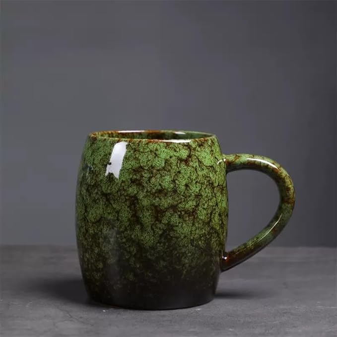 21oz Large Handmade ceramic Mug, Big Ceramic Tea Cup, Durable and Heavy Microwave and Dishwasher Safe Pottery Coffee Mug with Handle, Reactive Glaze Stoneware Clay coffee mug (Green)