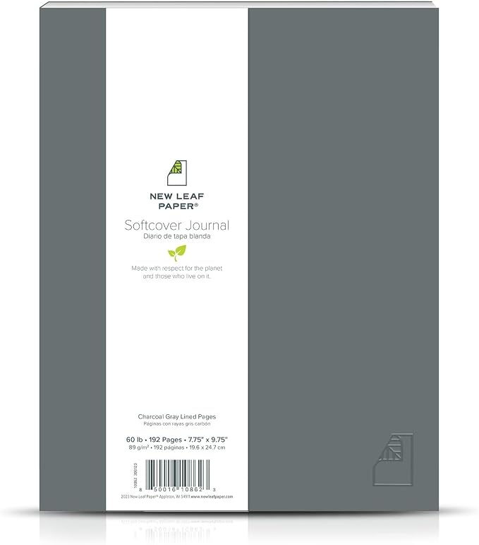 Softcover Journal, Solid Color Cover Charcoal Gray, 9.75" x 7.75", 192 Pages - Lined, Embossed Cover, 100% Post-Consumer Recycled Paper
