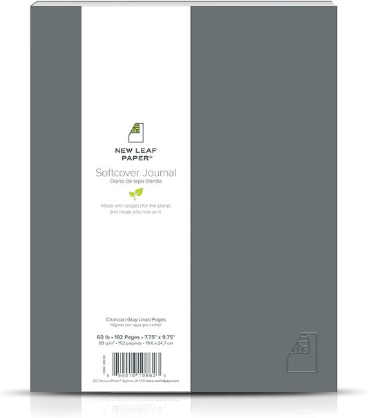 Softcover Journal, Solid Color Cover Charcoal Gray, 9.75" x 7.75", 192 Pages - Lined, Embossed Cover, 100% Post-Consumer Recycled Paper