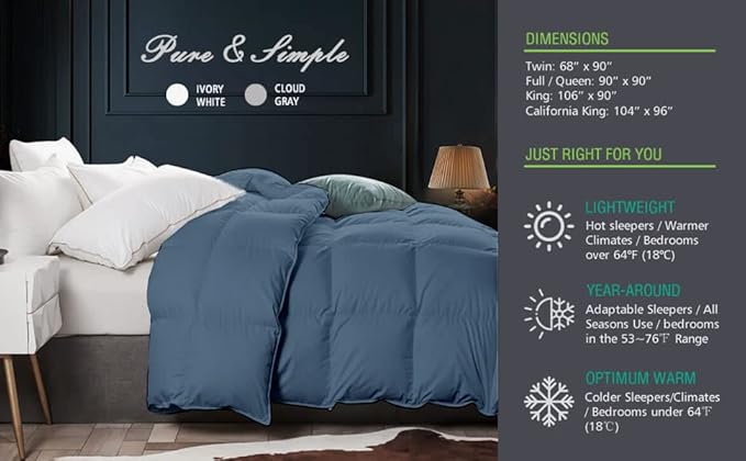 Eco Friendly Comforter King Size Comforter, Soft Steal Blue Comforter, Down Alternative Comforter King Size Cooling Bed Comforter, Fluffy Steal Blue Home Bedding King/Cal-King - 92"x102"