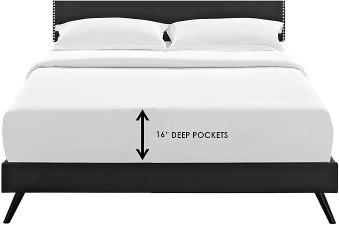 Femini Fashion 100% Organic Cotton Bed Sheets 800-Thread-Count, 16-Inch Deep-Pocket, Luxury Breathable Crisp 4-Piece Bed Sheet Set (1 Flat Sheet, 1 Fitted Sheet, 2 Pillowcases) - Queen, Navy Blue
