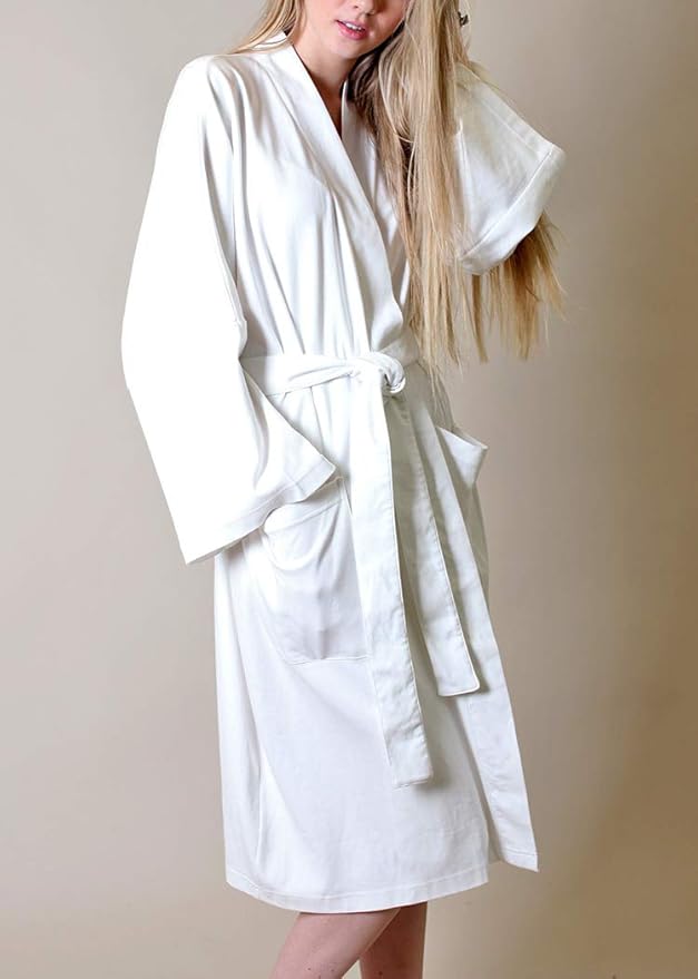 Women's Bathrobe Spa Robe, 100% Organic Cotton, Lightweight Super Soft Travel & Eco-Friendly (6 Colors)