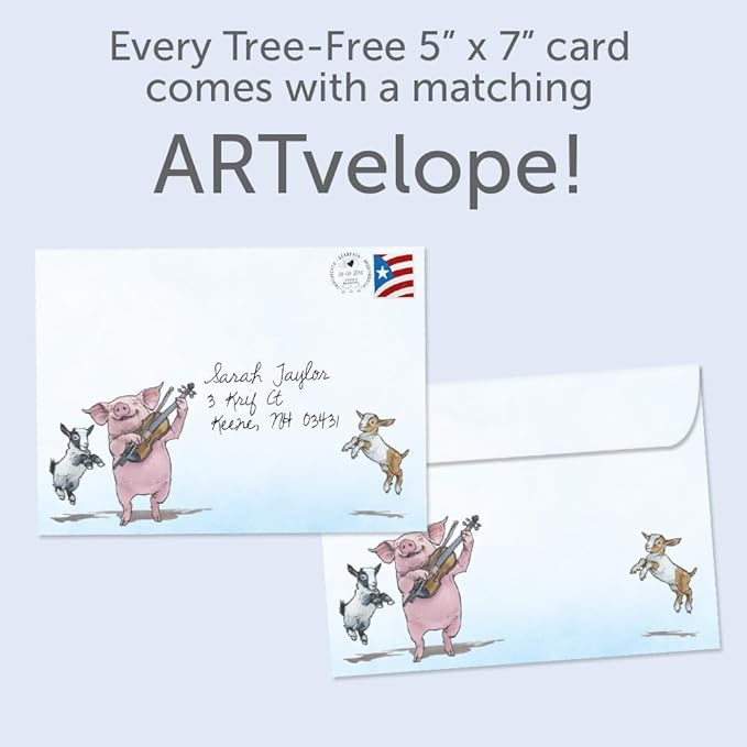 Tree-Free Greetings Barnyard Chords Birthday Card - 1 Recycled 5x7 Card & Matching Envelope, Thick Cardstock, Made in USA - Silly Musical Animals