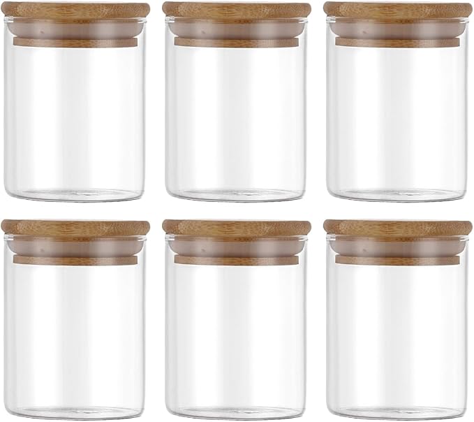 6PCS Glass Airtight Food Storage Jar with Bamboo Lids Glass Jar Kitchen Canisters for Pasta, Rice, Flour, Sugar