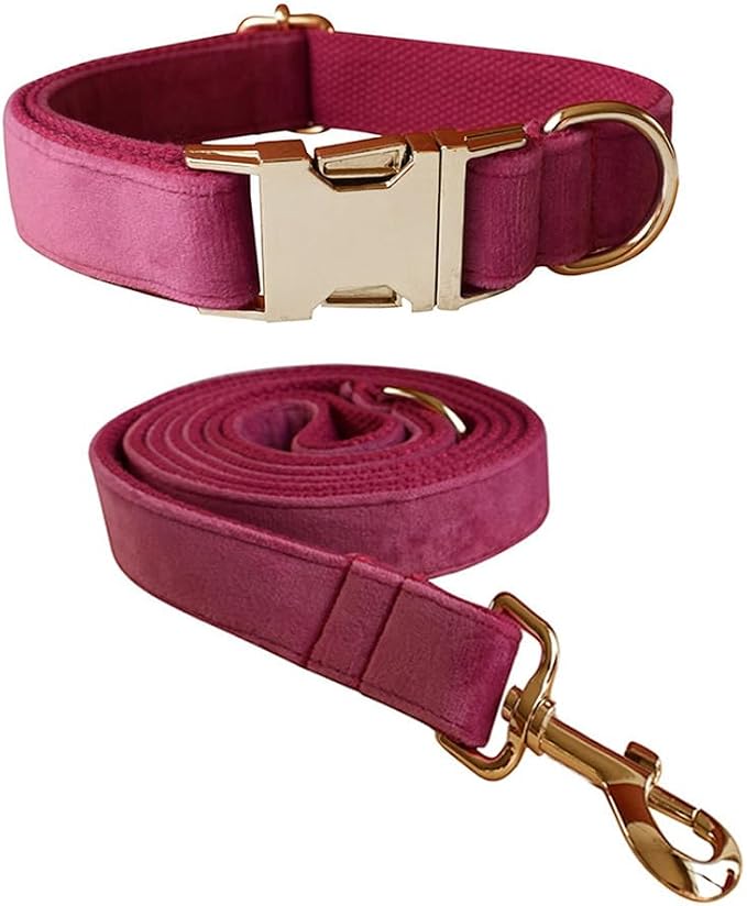 Velvet Dog Collar and Leash Set with Quick Release Metal Buckle | Bright & Stylish Leash and Collar Set, Soft Heavy Duty Pet Collars Adjustable for Samll Medium Large Dogs or Cats