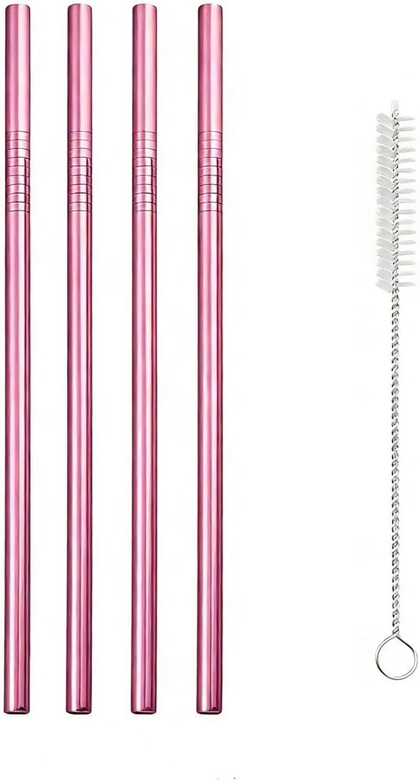 Reusable Metal Straws,10.5" Stainless Steel Straws,Easy to Use(4 PCS,Rose pink)