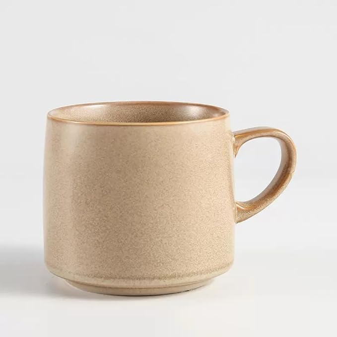 12oz Japanese Style Minimalistic Asian Rustic Reactive Glaze Ceramic Pottery Coffee Mug, Lead-Free Glaze earthen Tea Mug,Tea cup with handle, stoneware mugs, Microwave and Dishwasher Safe(Khaki)