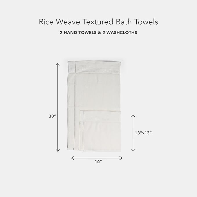 Texere 100% Organic Cotton Rice Weave Jacquard 700 GSM Luxury Bath Towel Sets - Ultra Soft and Absorbent Hotel and Spa Quality (Rice Weave, Cream, 2 Hand & 2 Face Towels)