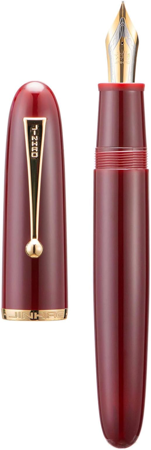 Jinhao 9019 DaDao Series Fountain Pen, Size 8 Extra Fine Nib with Large Ink Converter, Wine Red Acrylic Design Smooth Writing Pen (Gold Trim)