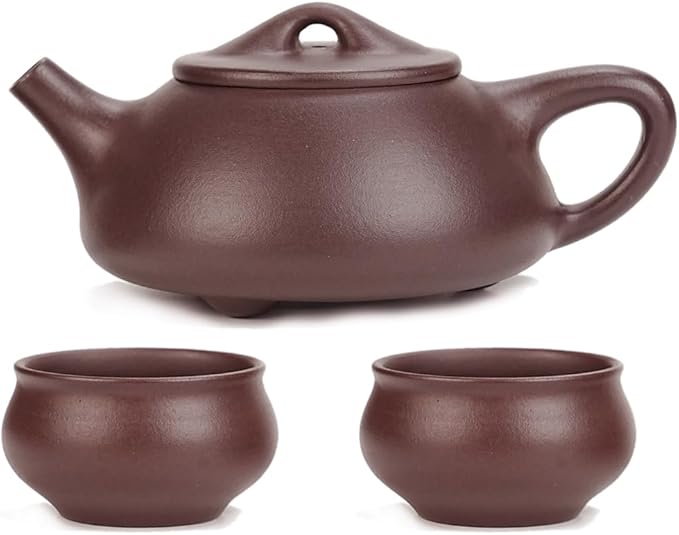 Fine Zisha Teapot Series,Chinese Genuine Handmade Yixing Purple Clay Tea Pot 10.8 Oz with 2 Cups,Infuse Brew Kungfu Tea Maker -Shipiao Tea Set