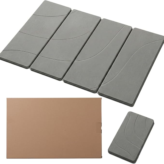 23.6"×15.7" Diatomaceous Earth Stone Dish Drying Mat, Foldable Super Absorbent Quick Dry Non-Slip Eco-Friendly Pad for Kitchen Counter, Dishes, Cups, Bottles & Utensils, Light Gray