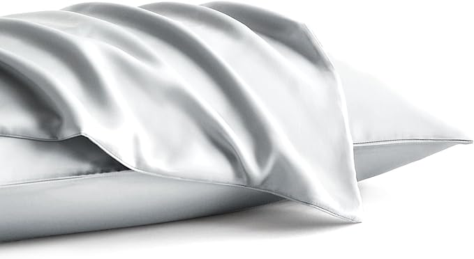100% Tencel Pillowcase, Hair and Skin Friendly, Soft and Smooth，Cooling Silk Pillowcases for hot Sleepers,Queen Pillowcases Set of 2,Hair and Skin Friendly,Grey, 20x30In