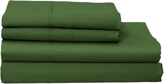 Organic Cotton Long Staple Silky Soft Single Pick Sateen Bed Sheet Set - Luxurious & Premium Hotel Quality - GOTS Certified - Solid Dyed (Vineyard Green, King (U.S. Standard))