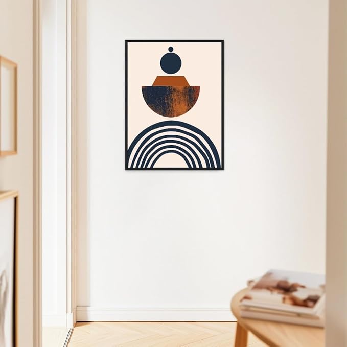 Moonow7 Modern Abstract Neutral Boho Geometric Print, Minimalist Aesthetic Poster for Bedroom, Living Room, Office, Wall Art in Beige and Orange Tones, Unframed Size 11x14” / 27x35 cm
