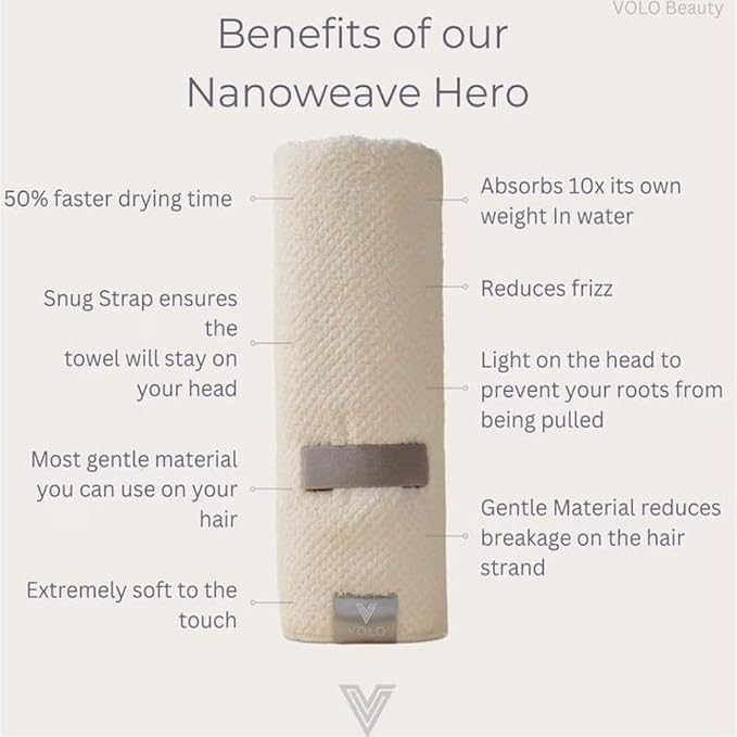 VOLO Hero Hair Towel – Ultra Soft Nanoweave™ Microfiber, Super Absorbent Quick Dry, Reduces Dry Time 50%, Anti-Frizz & Breakage, Secure Snug Strap, Large Wrap for All Hair Types - Vinyl Black