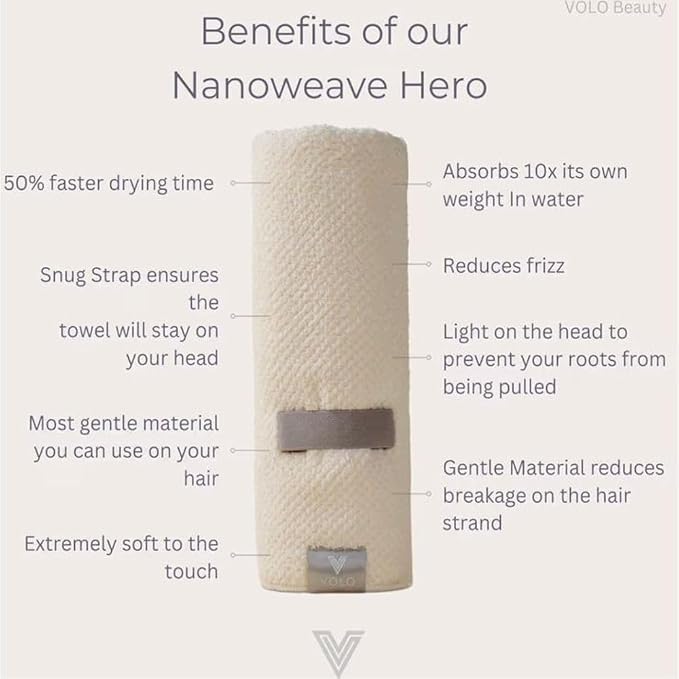 VOLO Hero Hair Towel Tube - Super Absorbent Quick Dry, Large Wrap - Latte