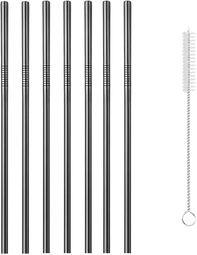 Reusable Metal Straws,10.5" Stainless Steel Straws,Easy to Use(7 PCS,black)