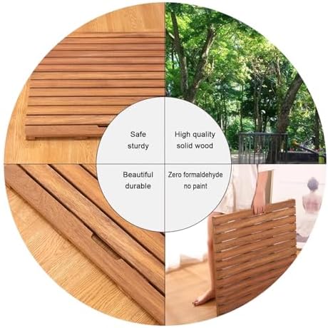 Teak Shower Mat Foldable Luxury Wooden Non-Slip Wood Bath Mat for Bathroom Bathtub Indoor Outdoor,Customizable Non Slip Wooden Bath Mat Bamboo Shower Mat Solid Wood Absorbent Shower Mat with