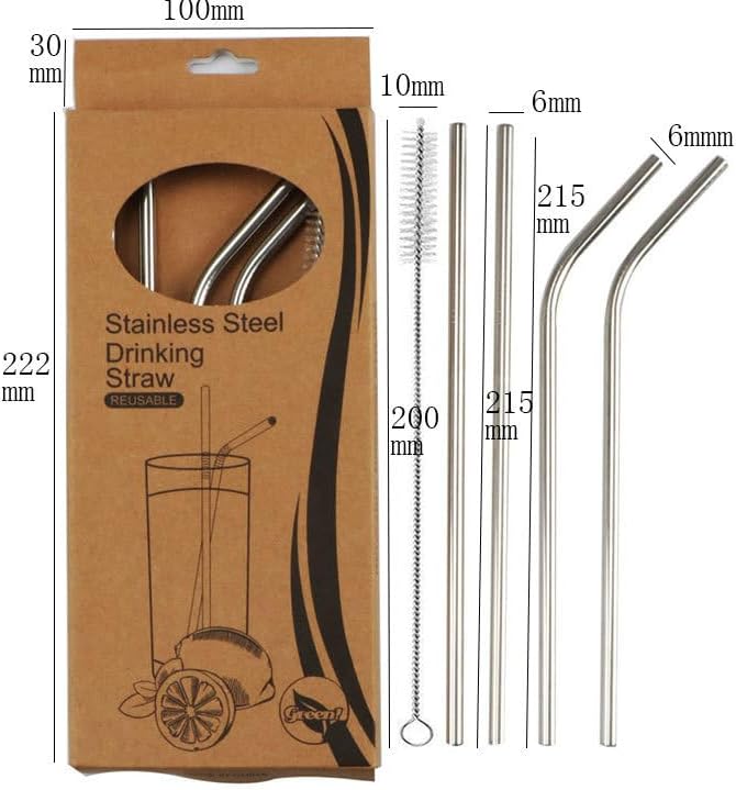 5 Pcs Stainless Steel Straws Set with Cleaning Brush, Reusable Stainless Steel Drinking Straws, Durable for All Beverages, Silver
