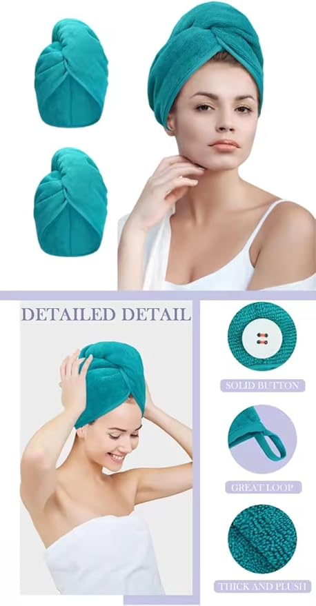 Microfiber Hair Towel Wrap 3 Pack Quick Dry Turban for Wet Hair Soft Lightweight Absorbent (Pink, Blue & Gray