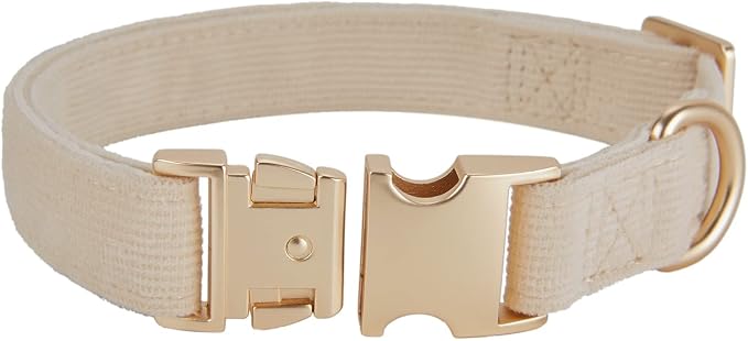 Soft Cotton Dog Collar with Metal Buckle Adjustable Heavy Duty Comfy Corduroy Collars for Small Medium Large Dogs,White,Small