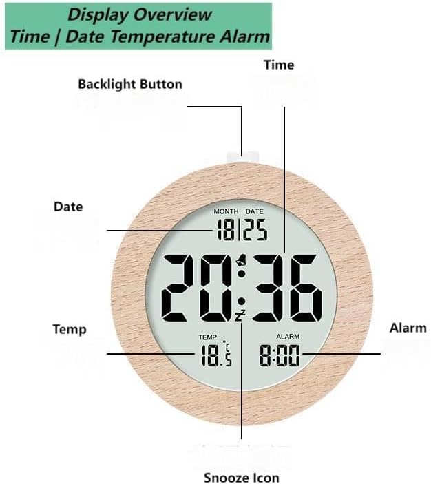 Digital Alarm Clock with LCD Display, Wooden Case, Temperature Display, Date Function (02)