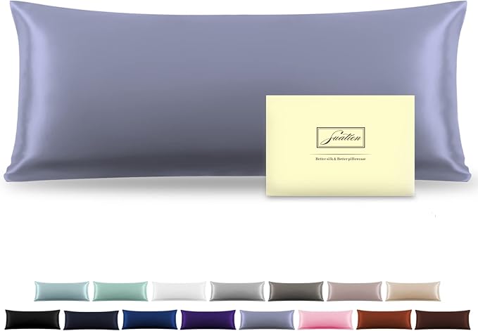Silk Body Pillowcase Mulberry Silk Pillowcase Body Pillow Cases with Zipper Soft Breathable Smooth Cooling 20x54 inches Body Pillow Pillowcase for Sleep (Grayish Blue,20"X 54",1Pcs)