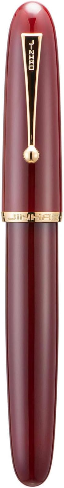 Jinhao 9019 DaDao Series Fountain Pen, Size 8 Fine Nib with Large Ink Converter, Wine Red Acrylic Design Smooth Writing Pen (Gold Trim)