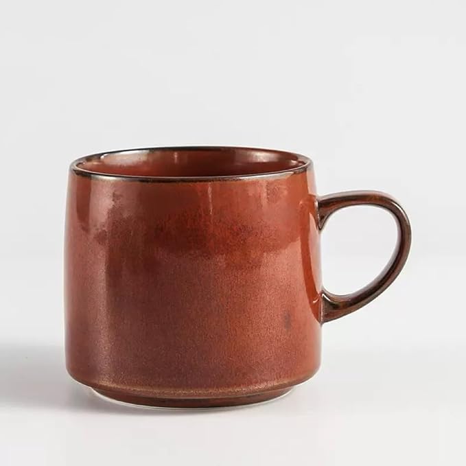 12oz Japanese Style Minimalistic Asian Rustic Ceramic Pottery Coffee Mug, Lead-Free Glaze earthen Tea Mug,Tea cup with handle, stoneware mugs for home and office, Microwave and Dishwasher Safe (Red)
