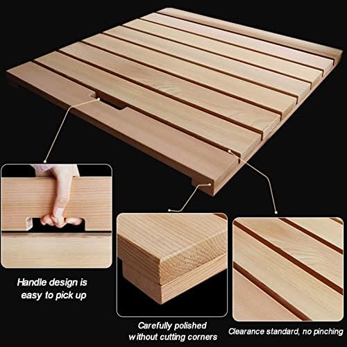 Teak Shower Mat Foldable Luxury Wooden Non-Slip Wood Bath Mat for Bathroom Bathtub Indoor Outdoor,Luxury Bamboo Bath Mat, Customizable 60x110cm/24x43in, Non-Slip Shower Caillebotis for Indoo