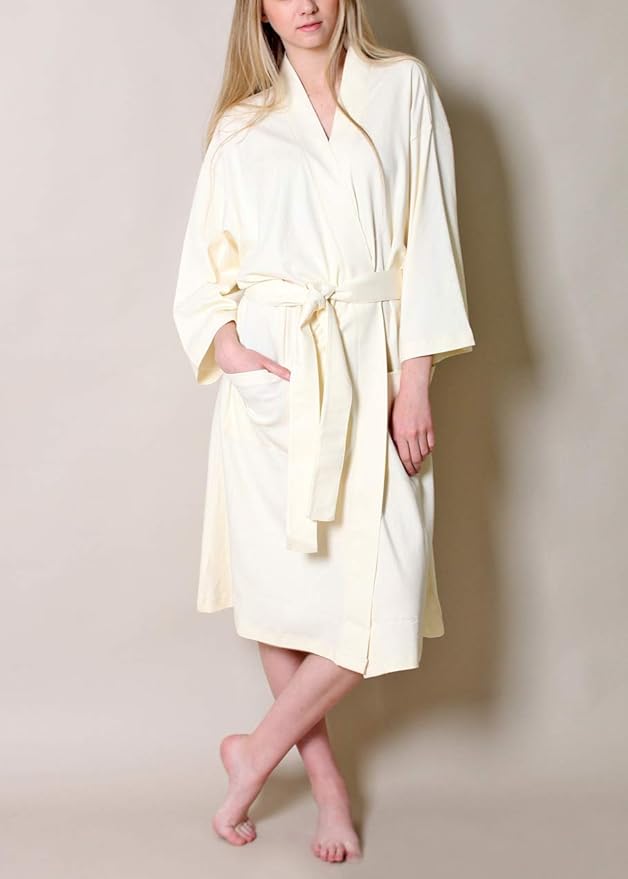 Women's Bathrobe Spa Robe, 100% Organic Cotton, Lightweight Super Soft Travel & Eco-Friendly (6 Colors)