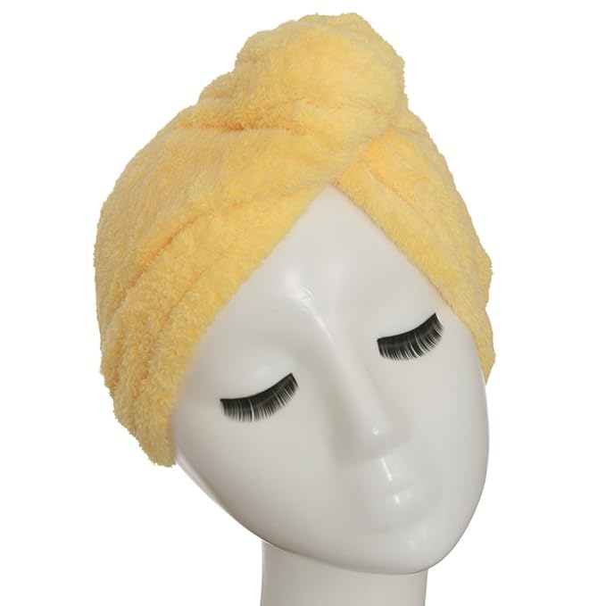 YYXR Microfiber Hair Drying Towel Ultra Absorbent Twist Hair Turban Drying Cap Hair Wrap (Yellow)