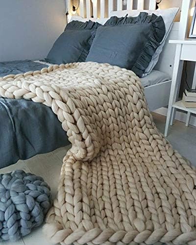 Knitted Throw Blanket For Sofa, Handmade Chunky Blanket Throw For Gift Sofa Bed, Chunky Knit Blanket (Camel 80 Inch X 80 Inch), 200 X 200 Cm