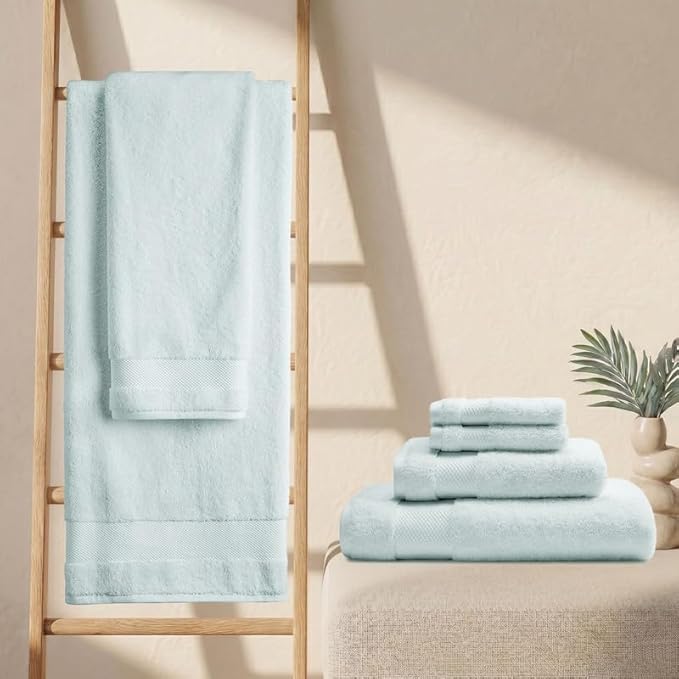 BIOWEAVES 100% Organic Cotton 700 GSM Plush Bath Towels 30" x 58" GOTS Certified - Seafoam, Pack of 2