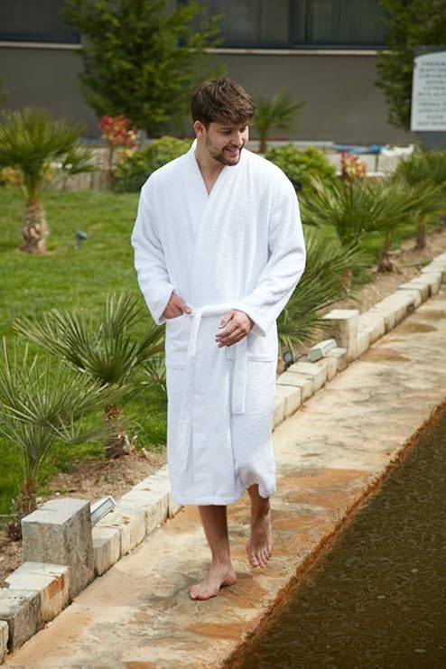 BAGNO MILANO Organic Men Bathrobe, GOTS Certified Organic Turkish Cotton Luxury Kimono Robe, Made in Turkey