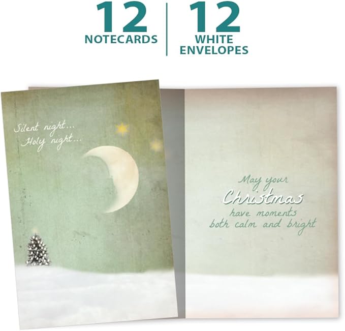 Tree-Free Greetings - Season's Greeting Card - Artful Designs - 12 Cards + White Envelopes - Made in USA - 100% Recycled Paper - 4 x 6 - Holy Night (FS93463)