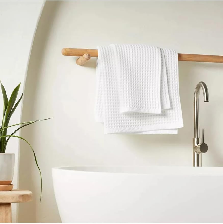 Waffle Towel for Bathroom 59x30 Inches, Turkish Bath Towel, Cotton Bath Towel, 6 Color Option, Mint Green, Brown White, Anthracite, Powder Pink, Gray (White)