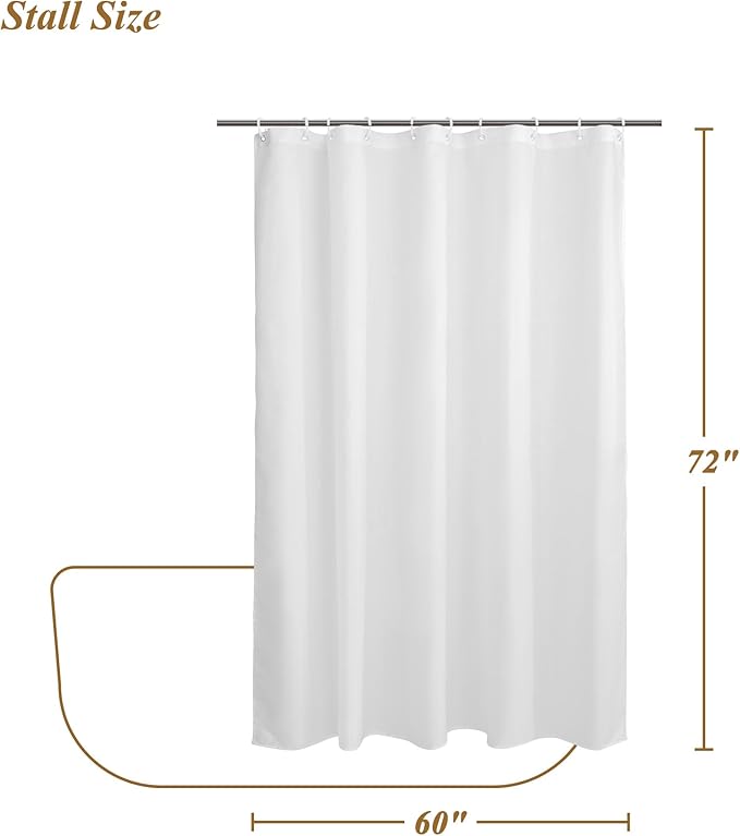 60x72 Sustainable Shower Curtain Liner, Recycled Polyester Material, Eco Friendly, Non Plastic & Freon-free Washable Fabric Shower Curtain Liner with Magnets, 60" x 72" Stall Shower Liner, White