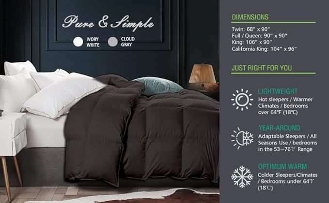 9.8 NEWTON Eco Friendly All Seasons Feather Down Alternative Comforter Full/Queen Size - Box Pleated Down Alternative Duvet Quilt Comforter Insert with Corner Tabs (90x90, Dark Gray)