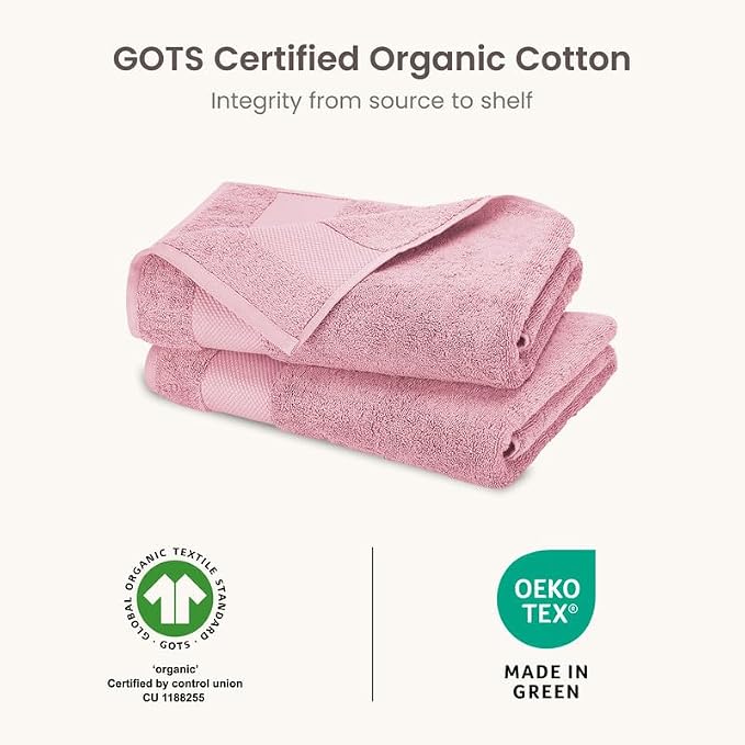 BIOWEAVES 100% Organic Cotton Bath Sheet Set of 2 | Soft Oversized Bath Towels | 700 GSM Premium Bath Towel Sheet Set GOTS Certified - Dusty Pink